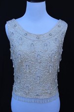 Vintage 1950s/60s Ivory Knit Top w/Amazing Beaded and Sequin Embellishments
