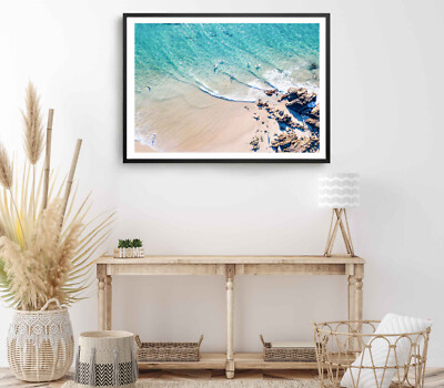 Sea & Shore Aerial Print, Beach Wall Art, Rocks Framed Sea Wall Art, Coastal