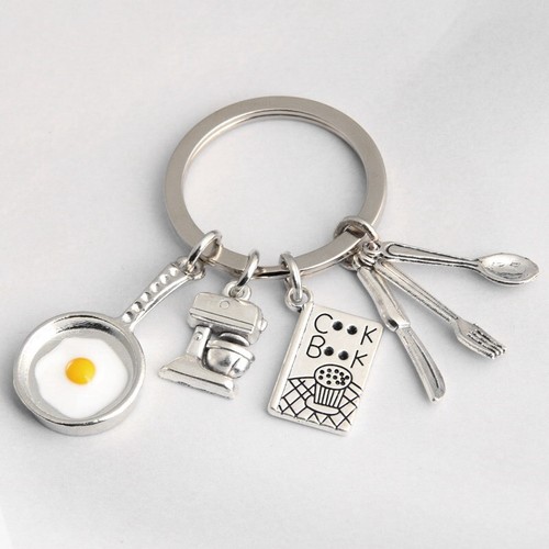 Keychain Tableware Egg Key Pan Gifts Cooking Ring Blender Fried Home Handmade - Picture 4 of 5