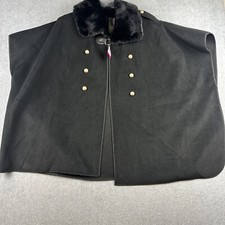 Vince Camuto Cape Women Black Removable Faux Fur Trim Shawl Gold Button NWT $128