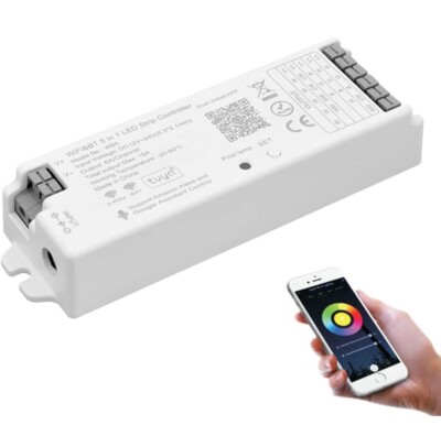 DC12-24V WB5 5 in 1 RGB CCT Color Changing WiFi LED Controller, Wireless 360W...
