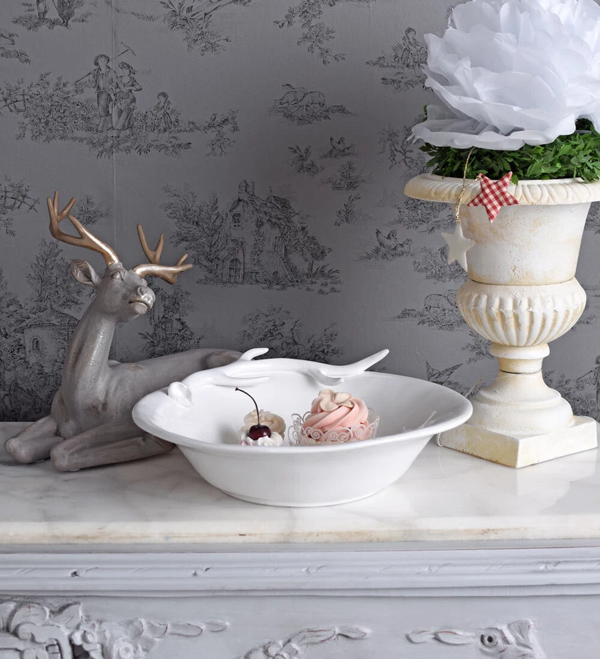 Dekoschale Weiss Schale Xmas Salatschüssel Hirschgeweih Servierschale Porzellan  - Bild 2 von 4