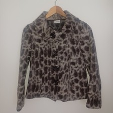 Womens Jacket Brown And Cream Animal Print 60% Wool Size 10 By Minuet.