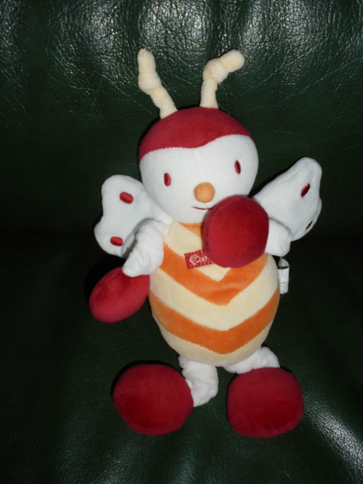  Doudou Peluche Coccinelle Rouge Orange Blanche Grelot Berlingot  - Photo 1/1