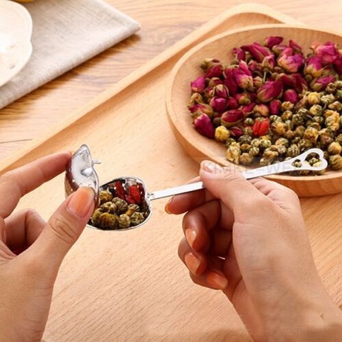 Heart Shaped Stainless Steel Tea Leaf Filter Herbal Spice Infuser Strainer Spoon - Picture 2 of 12