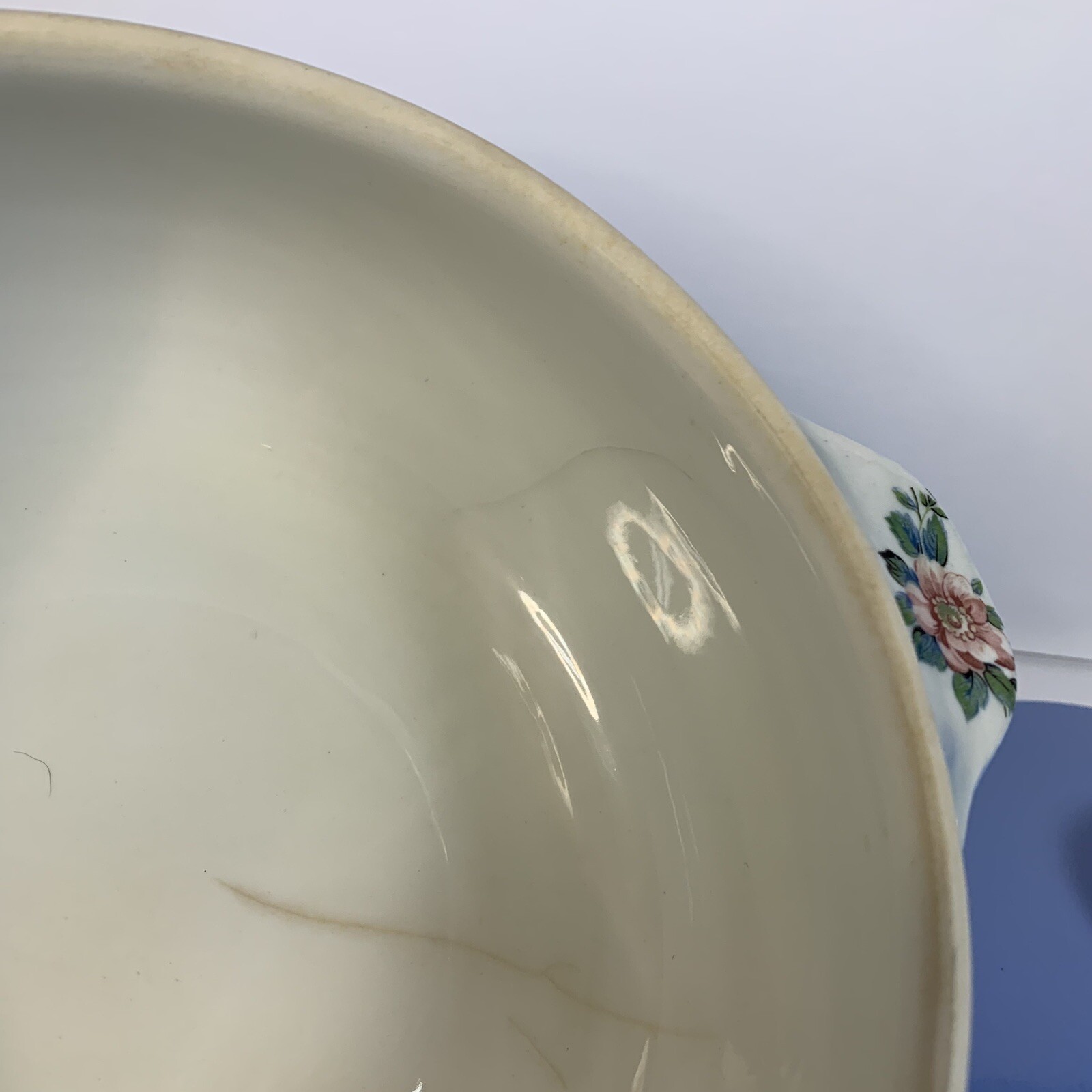 Vintage Hall China Co Kitchenware Handled Blue Casserole in Rose Parade with Lid