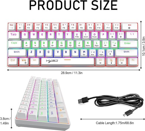 HXSJ V900 Wired Mechanical Gaming Keyboard Rainbow 60% Compact, Portable PC/MAC - Picture 5 of 14
