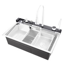Waterfall Kitchen Sink Workstation Stainless Steel 29.5"Single Bowl Silver Basin