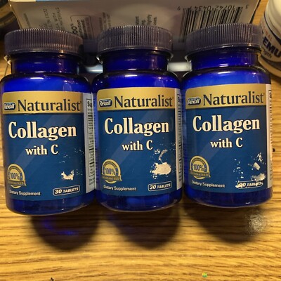 New Lot Of 3 Rexall Naturalist Collagen with C 30 Tablets Free Ship Exp 8/25