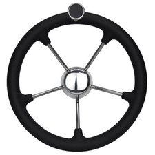 Boat Steering Wheel 350mm Diameter With Stainless Spokes & Speed Knob Centre Hub