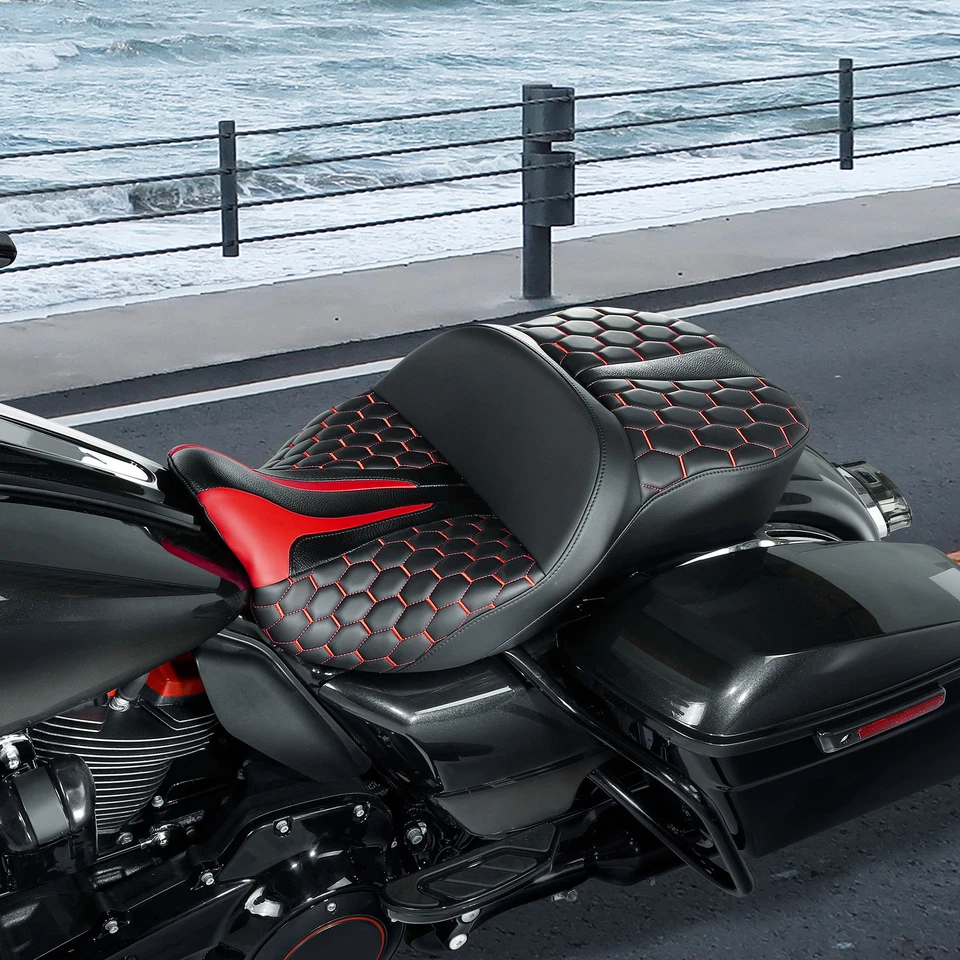 Asientos de conductor de pasajero rojo negro para Harley Touring Electra Glide 09-23 22 Foto 3 de 4