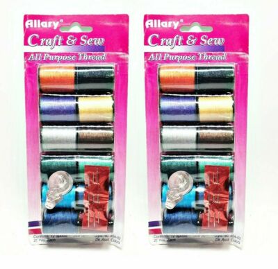 Allary Craft & Sew 12 Spools All Purpose Thread, Dk Asstd Colors (Lot of 2)