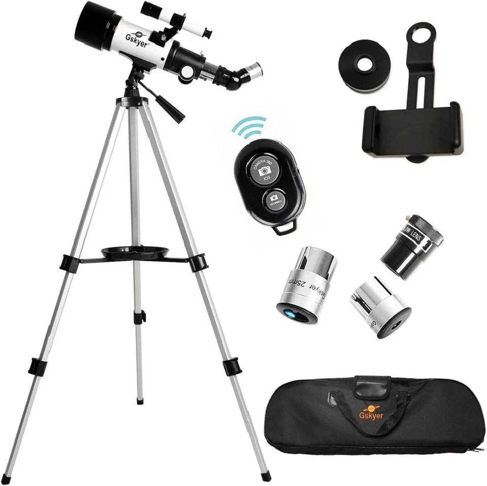 Complete 70mm Aperture Telescope Set with Carry Bag, Remote & Adjustable Tripod - Image 4 of 4