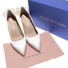 Stuart Weitzman NWB Forever Crystal Bow 75 Heels Size 8.5 US in White Satin