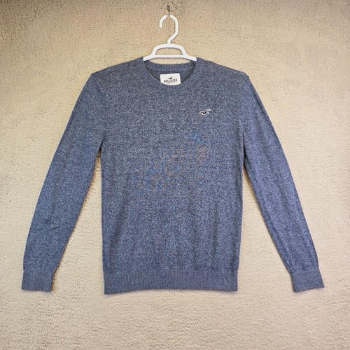Hollister Shirt Men’s Small Crew Neck Knit Blue Stretchy Long Sleeve Academia