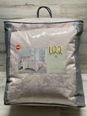 Hotel Collection Classic Distressed Damask Queen 4 Piece Comforter Set Pink New
