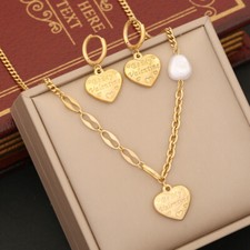 New Pearl Love Necklace Fashion Party Stainless Steel Jewelry Set for women
