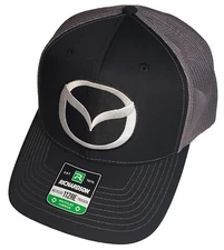 Mazda Embroidered Patch on  Richardson 112 Trucker Hat Snapback Black/Charcoal 