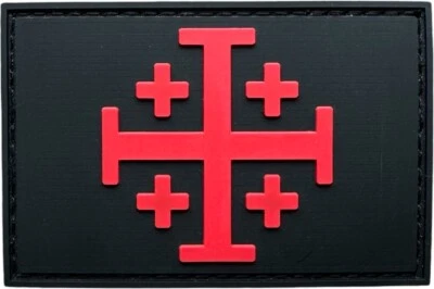 JERUSALEM CROSS INFIDEL CRUSADER TEMPLAR BLACK RED PVC RUBBER HOOK PATCH