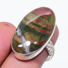 Natural Bloodstone Gemstone 925 Sterling Silver Jewelry Ring Size 7.5 Gift m280