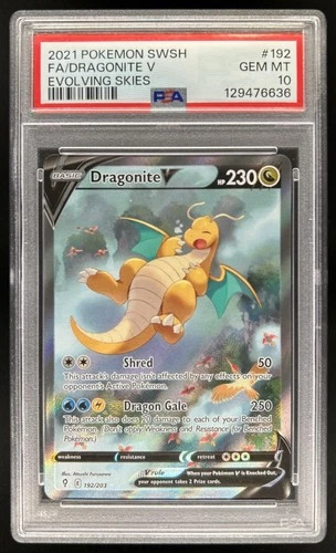2021 Pokemon SWSH Evolving Skies Dragonite V #192/203 PSA 10 GEM MINT