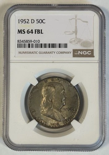 1952-D Franklin Half Dollar Coin Toned NGC MS 64 FBL