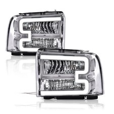 LED DRL Headlights for F250 F350 F450 F550 Super Duty 2005-2007 Clear Chrome