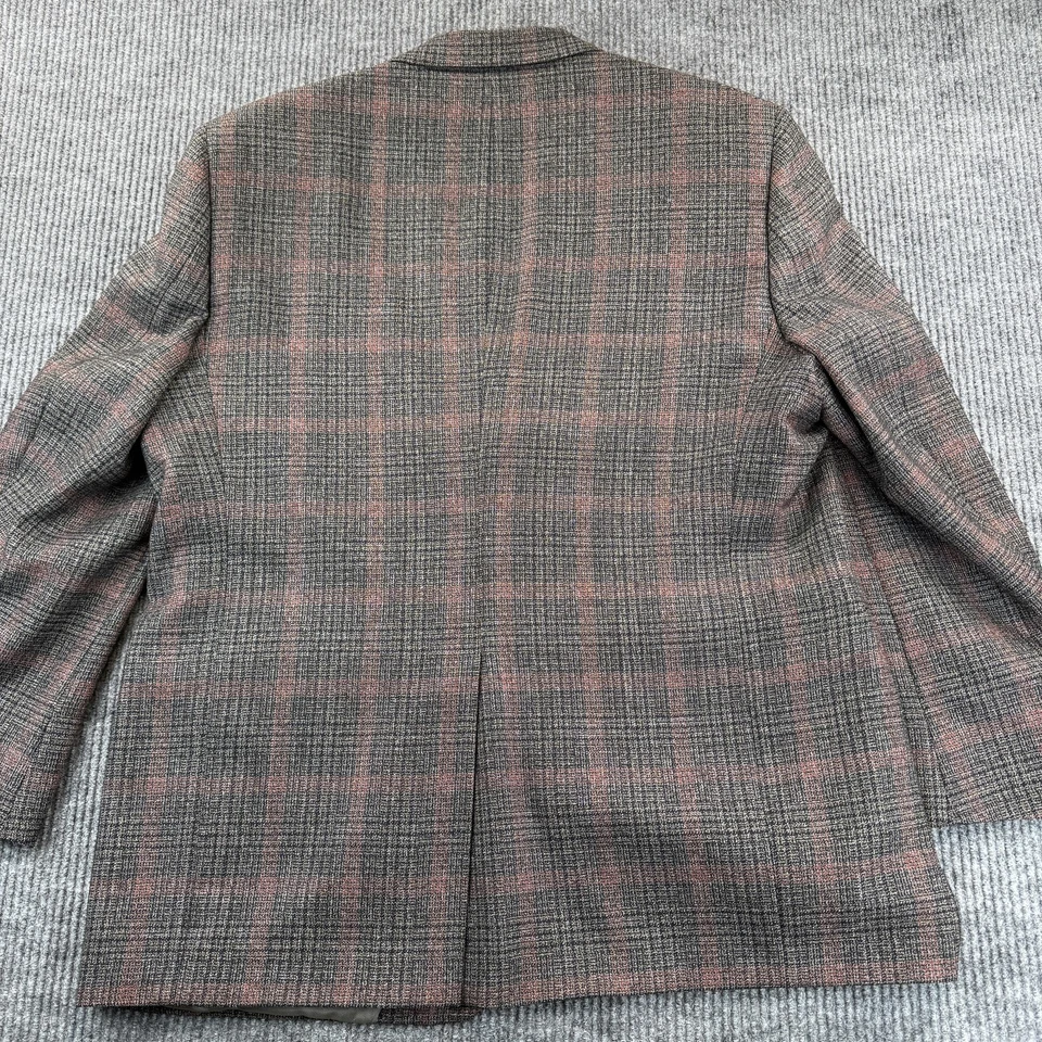 Blazer Daniel Cremieux Para Hombres 46R Marrón Gris Cuadros 3 Botones Muesca Solapa Hecho en EE. UU. Foto 4 de 4