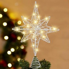 Christmas Tree Topper 13.5 Silvery Star Tree Toppers with 20 LED Lights for C