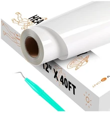 HTVRONT White HTV Vinyl Roll 12in x 40ft Iron-on Vinyl for All Cutting Machines
