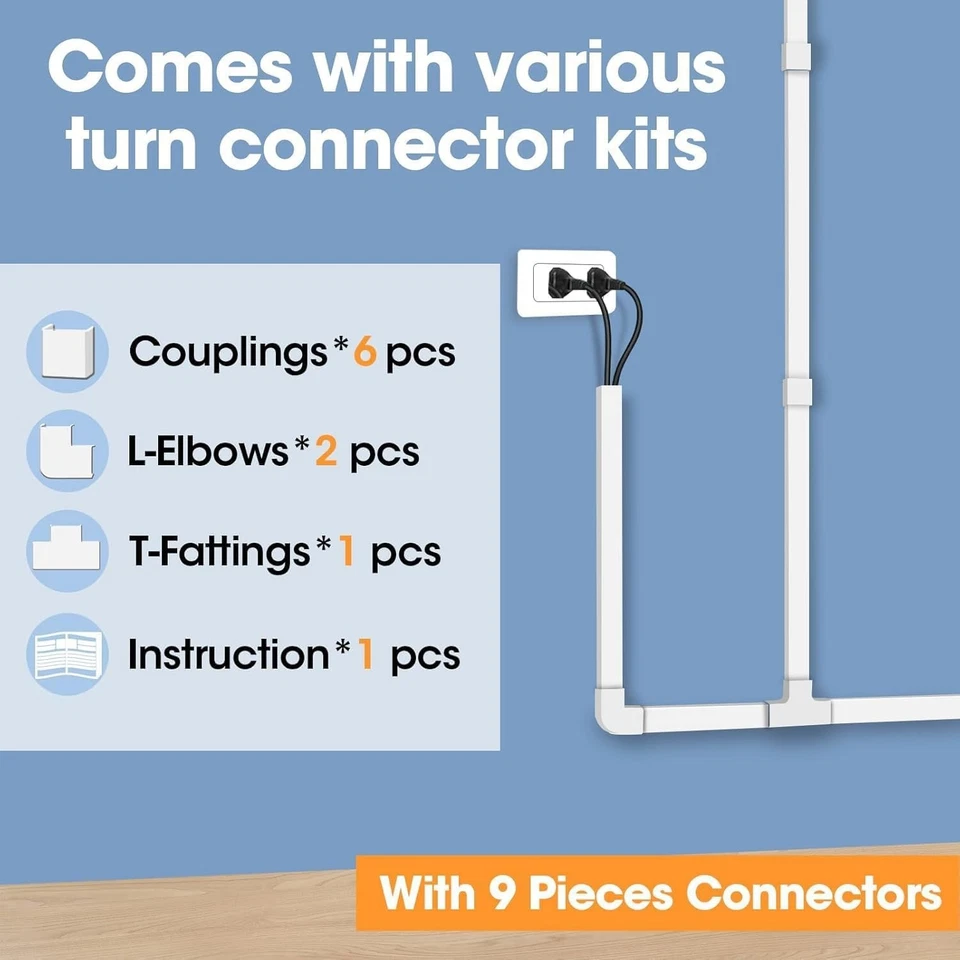 YesBes Cord Hider Kit Cable Raceway Paintable Wire Covers 116in Length White - Image 3 of 4