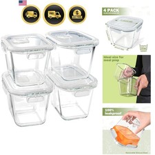 Glass Food Storage Containers with Lids 4 Pack 32 oz Square Borosilicate