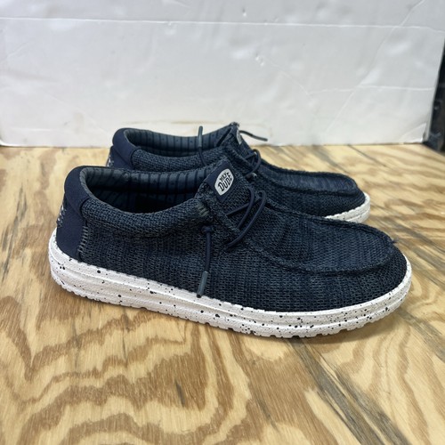 Hey Dude Wally Stretch Sox Navy Blue Slip On Loafers Kids Size J4 42072-410