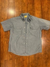 Vintage Sears Perma-Prest Chambray Work Shirt Mens Large Short Sleeve Blue