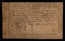 4/10/1777 Six Shillings Pennsylvania VF Colonial Currency!