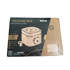 Robotime ROKR Treasure Box LK502 Mechanical Secret Locker 3D Wooden DIY Kit NIB 