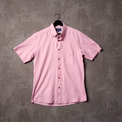 DGs Drifter Herren Hemd M Regular Fit Rosa Button Down Kragen Kurzarm Baumwolle