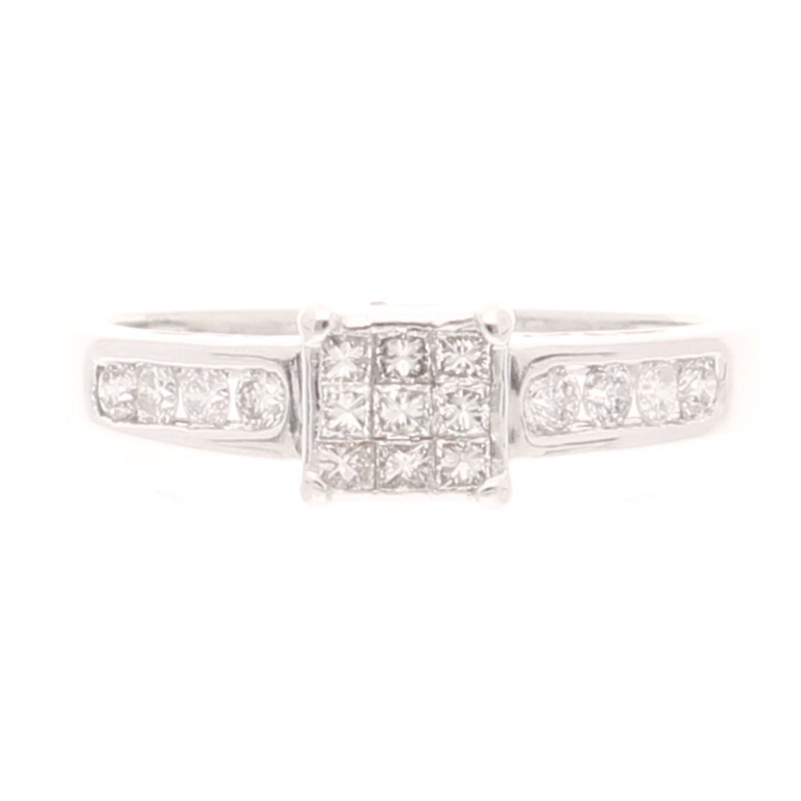 18Carat White Gold 0.33ct Diamond Tension Set Cluster w/ Accents Ring (Size I)