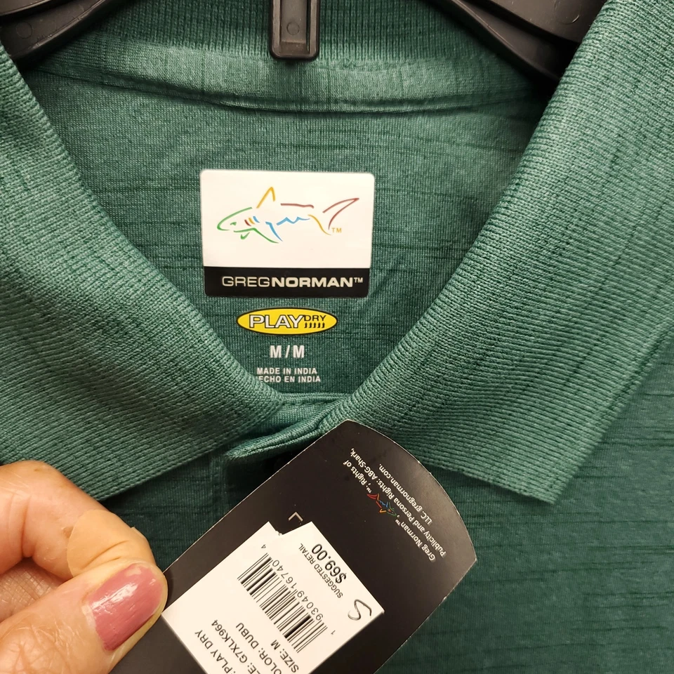Greg Norman Play Dry Polo Shirt Men Medium Green Golf Performance Side Slit Logo - Image 4 of 4