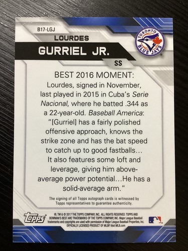 2017 Bowman's Best -2017 Autografi Rifrattore Verde /99 #B17-LGJ LOURDES GURRIEL - Foto 3 di 3