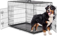 48-Inch Double Door Foldable Metal Dog Crate with Removable Leak-Proof Pan