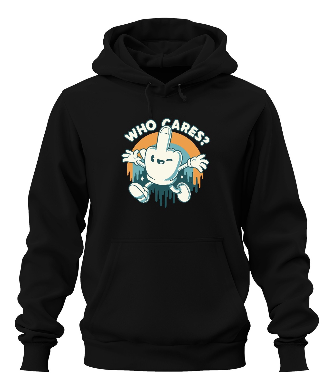 Who Cares Middle Finger Cartoon Cheeky Retro Vintage 90s Skater Unisex Hoodie Hooded