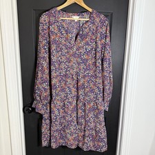 Time and Tru Women's Plus XXXL(22) Short Tiered Dress Blue Floral Long Sleeve