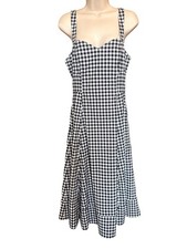 Avec Les Filles Gingham Dress Size 8 Fit Flare Black White Sweetheart Neckline