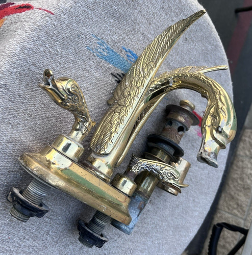 Vintage Swan Duck Goose Brass Gold Sink Faucet w/ Handles Phylrich Sherle Wagner