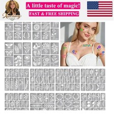 Fine line plant Temporary Tattoo Stencils, Face and Body Paint Stencils, Girl...