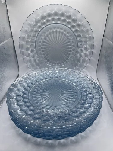 Anchor Hocking Sapphire Blue Bubble Pattern Plates Set of 7 Depression Glass