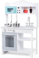 Kids Kitchen Playset, Toddlers Wooden Play Kitchen Set W/Microwave, Sink, Stove
