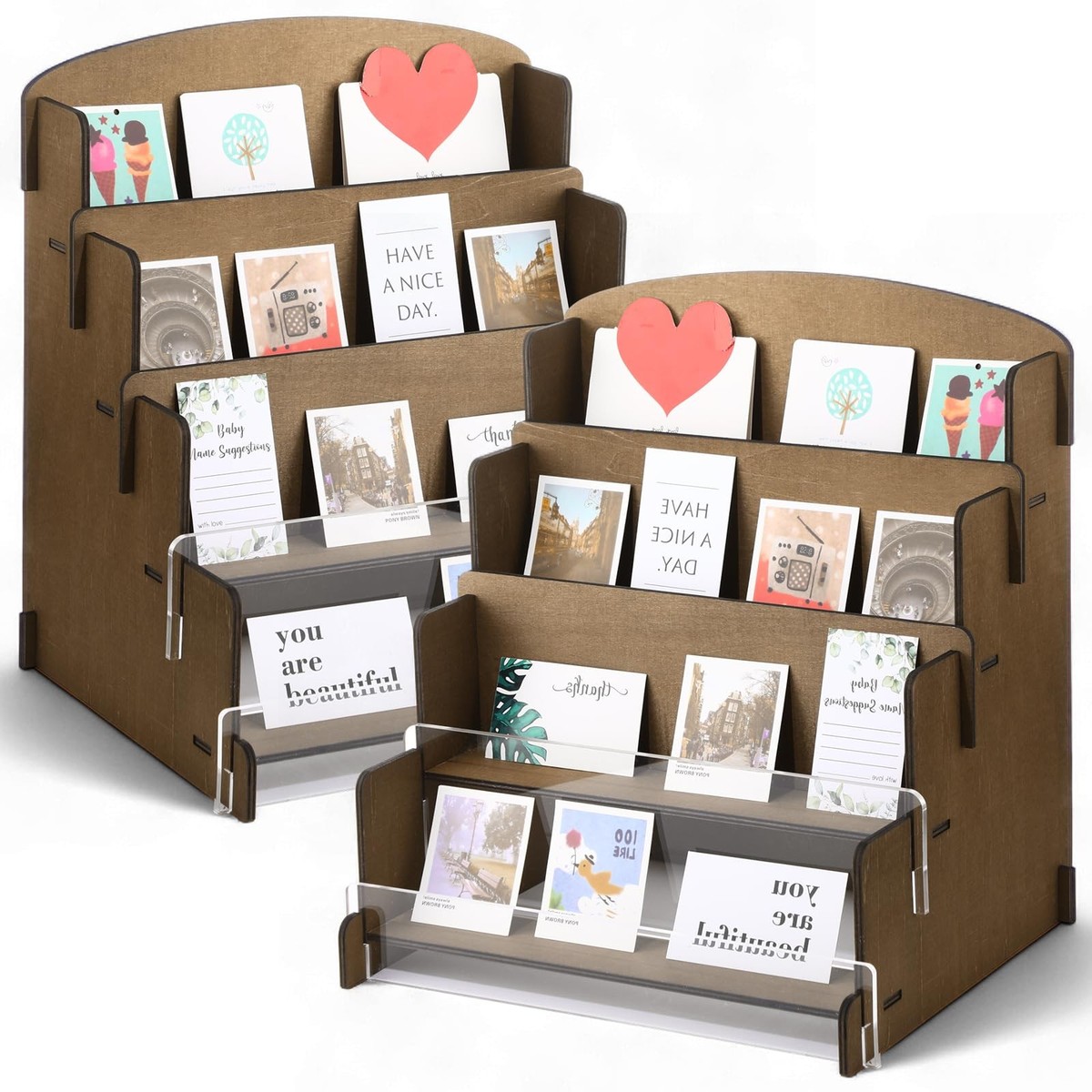 greeting card display case Source One Deluxe Clear Acrylic Countertop 1 & 3 Pockets Available (1, 1 Pocket Plain) 7 inch wide x 5 inch tall 4-Tier Greeting Card Display Stand