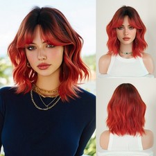 Peluca Bob 14 pulgadas color rojo corto ondulado rizado fibra sintética pelo corto